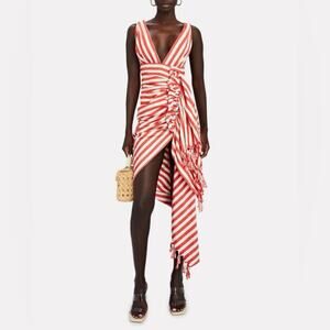 New NWT Just Bee Queen Tulum Striped Midi Dress in Chile/Creme